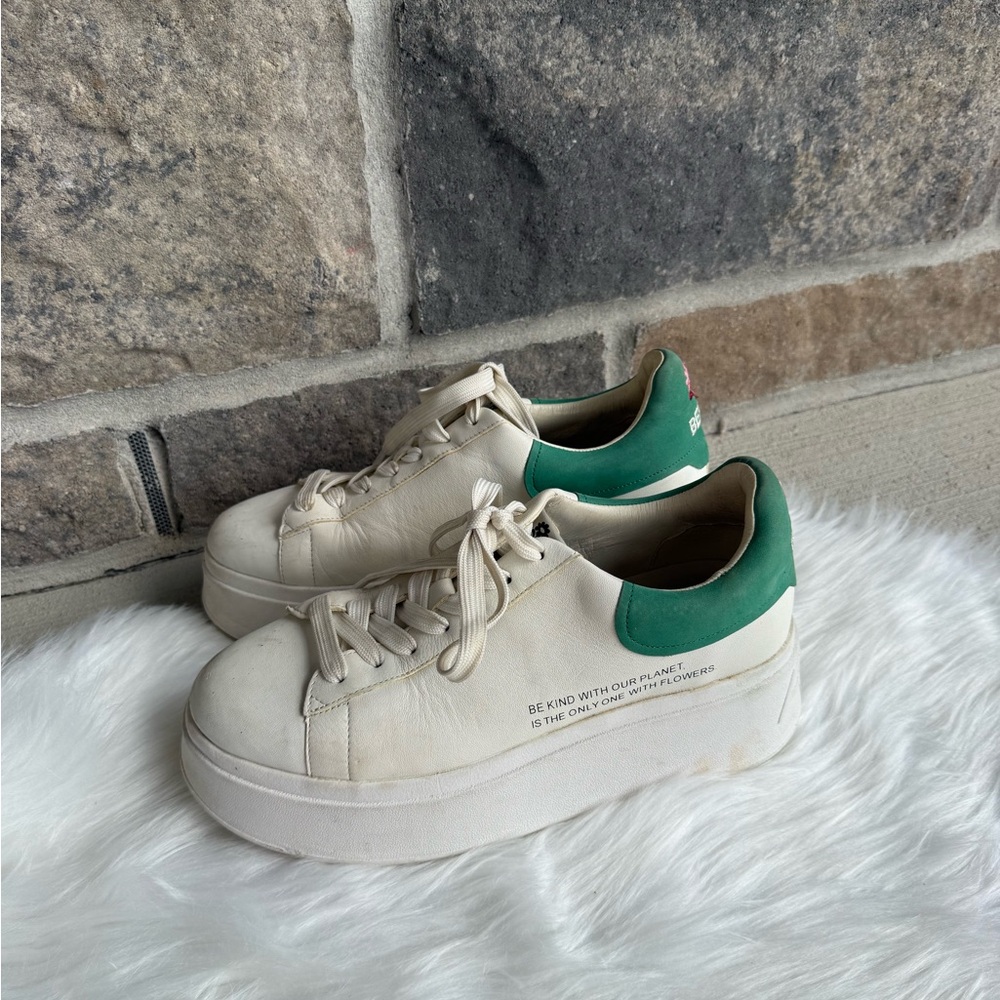 Ash White and Green Athletic Shoes